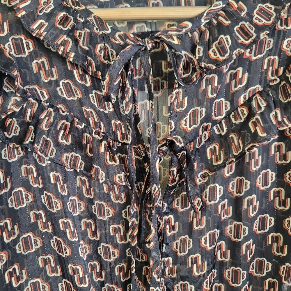 Maje Luzette Metallic Thread Print Silk Blend Boho style Blouse - Picture 6 of 15
